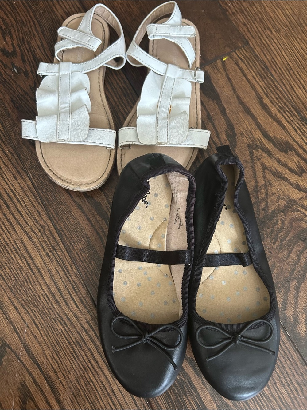 Girls White Ruffle Strap Sandals & Black Ballet Flats Set